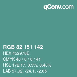カラーコード: RGB 82 151 142 | qconv.com