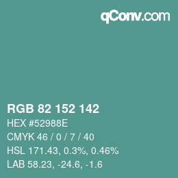 Color code: RGB 82 152 142 | qconv.com
