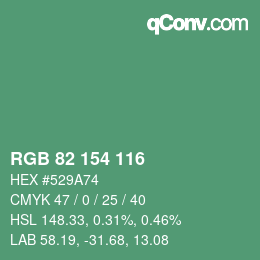 Color code: RGB 82 154 116 | qconv.com