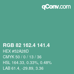 カラーコード: RGB 82 162.4 141.4 | qconv.com