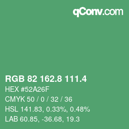 カラーコード: RGB 82 162.8 111.4 | qconv.com