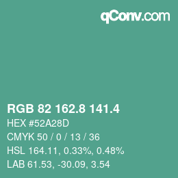 カラーコード: RGB 82 162.8 141.4 | qconv.com