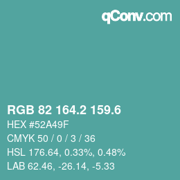 カラーコード: RGB 82 164.2 159.6 | qconv.com