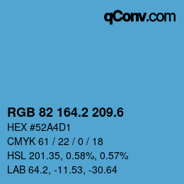 カラーコード: RGB 82 164.2 209.6 | qconv.com