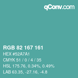 カラーコード: RGB 82 167 161 | qconv.com