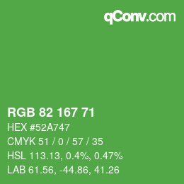 Color code: RGB 82 167 71 | qconv.com