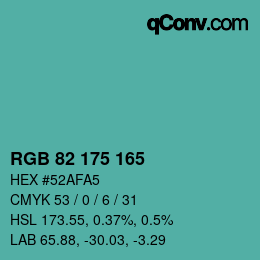カラーコード: RGB 82 175 165 | qconv.com