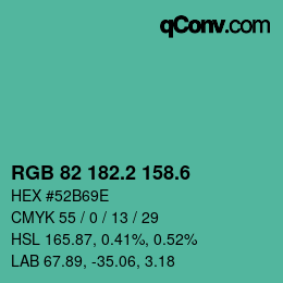 カラーコード: RGB 82 182.2 158.6 | qconv.com