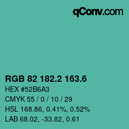 カラーコード: RGB 82 182.2 163.6 | qconv.com