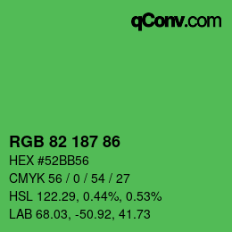 Color code: RGB 82 187 86 | qconv.com