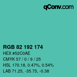 Color code: RGB 82 192 174 | qconv.com