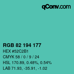 Color code: RGB 82 194 177 | qconv.com
