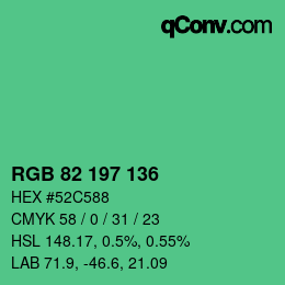 カラーコード: RGB 82 197 136 | qconv.com