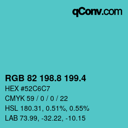 カラーコード: RGB 82 198.8 199.4 | qconv.com