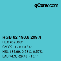 カラーコード: RGB 82 198.8 209.4 | qconv.com