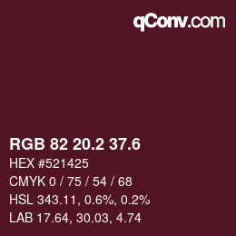 カラーコード: RGB 82 20.2 37.6 | qconv.com
