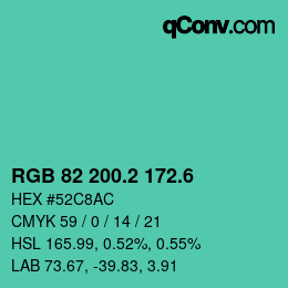 カラーコード: RGB 82 200.2 172.6 | qconv.com