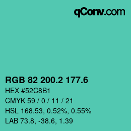 カラーコード: RGB 82 200.2 177.6 | qconv.com