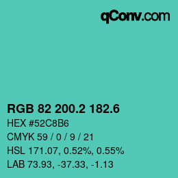 カラーコード: RGB 82 200.2 182.6 | qconv.com