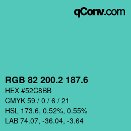 カラーコード: RGB 82 200.2 187.6 | qconv.com