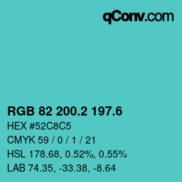 カラーコード: RGB 82 200.2 197.6 | qconv.com