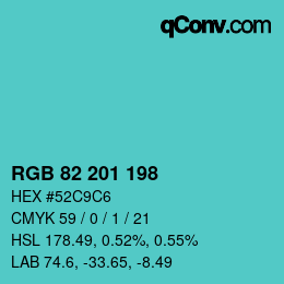 Color code: RGB 82 201 198 | qconv.com