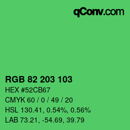カラーコード: RGB 82 203 103 | qconv.com