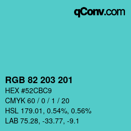 カラーコード: RGB 82 203 201 | qconv.com