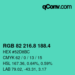 カラーコード: RGB 82 216.8 188.4 | qconv.com