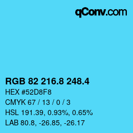 カラーコード: RGB 82 216.8 248.4 | qconv.com
