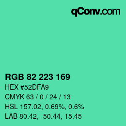 カラーコード: RGB 82 223 169 | qconv.com