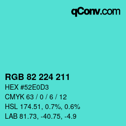 颜色代码: RGB 82 224 211 | qconv.com