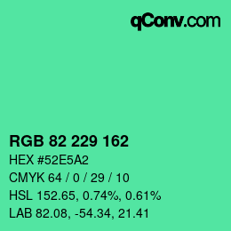 颜色代码: RGB 82 229 162 | qconv.com