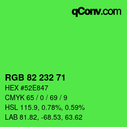 Color code: RGB 82 232 71 | qconv.com