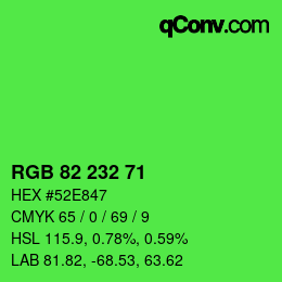 Color code: RGB 82 232 71 | qconv.com