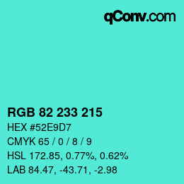 Farbcode: RGB 82 233 215 | qconv.com