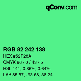 Farbcode: RGBA 82 242 138 1 | qconv.com