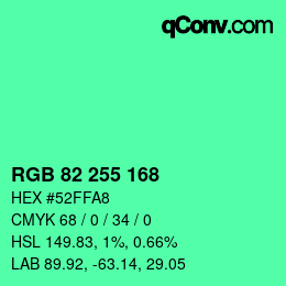 Color code: RGB 82 255 168 | qconv.com