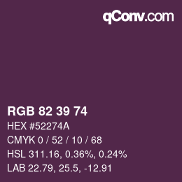 Color code: RGB 82 39 74 | qconv.com