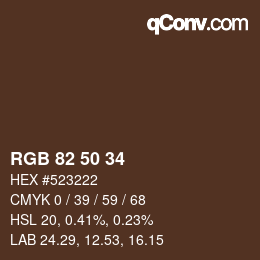 Color code: RGB 82 50 34 | qconv.com