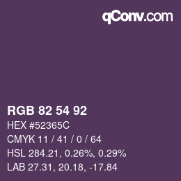 Color code: RGB 82 54 92 | qconv.com