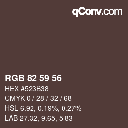 カラーコード: RGB 82 59 56 | qconv.com