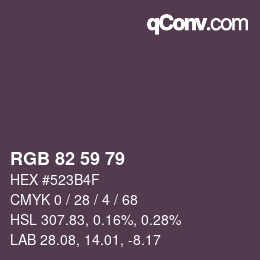 Color code: RGB 82 59 79 | qconv.com
