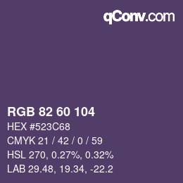 Color code: RGB 82 60 104 | qconv.com