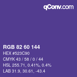 颜色代码: RGB 82 60 144 | qconv.com
