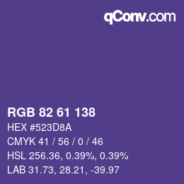Code couleur: RGB 82 61 138 | qconv.com