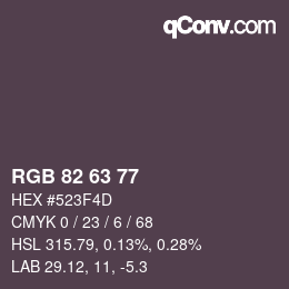 Color code: RGB 82 63 77 | qconv.com
