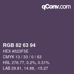 Color code: RGB 82 63 94 | qconv.com
