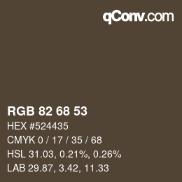 Color code: RGB 82 68 53 | qconv.com