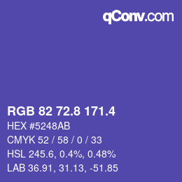 カラーコード: RGB 82 72.8 171.4 | qconv.com